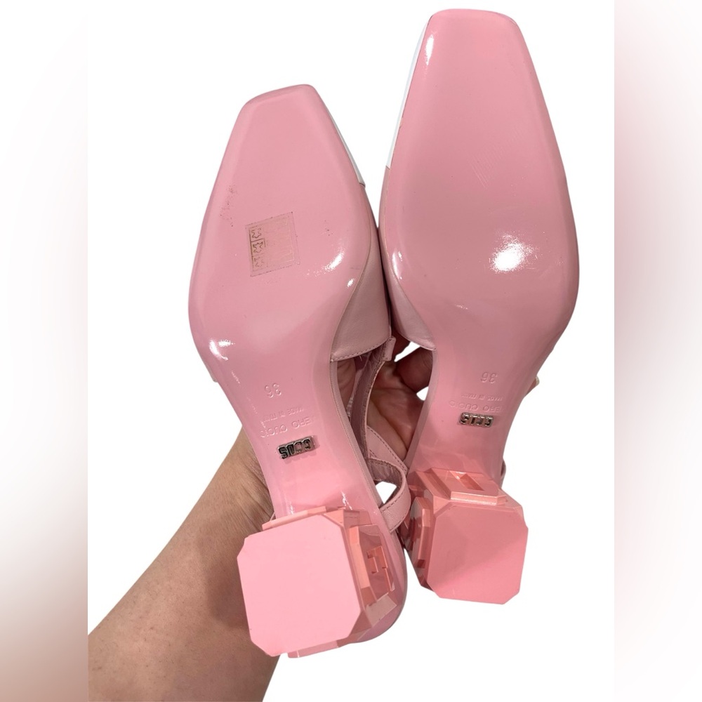 NEW GCDS Leather Lilit Slingback Pink Logo Pumps Block Heels Coquette Feminine - Picture 13 of 15